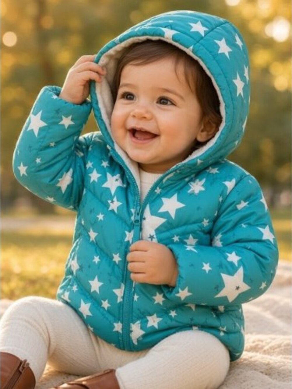 HEALTHTEX Quilted Blue Hooded Star Print Winter Parka Girls Size 24 months